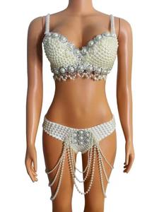 Nouvelle technologie — Bikini avec chaîne à perles blanches, ensemble Bikini personnalisé avec chapeau, vêtements Sexy, tenue de Bar, boîte de nuit, Y2458, <span class=keywords><strong>2022</strong></span> - Product Image 6