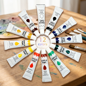 Ensemble de peinture acrylique à base d'eau non toxique Flysea pour adultes et enfants, 12 couleurs, 12 ml, pour papier - Product Image 4
