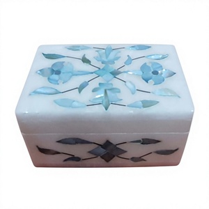 Boîte d'incrustation de marbre blanc de produit supérieur créatif de meilleur art indien avec la conception verte de fleur de coquille de mer de nacre pour l'emballage de cadeau - Product Image 1