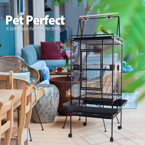 Jaula grande 2 en 1 de 61 pulgadas con plataforma de juego para loros, chinchillas, pinzones, guacamayos, conures, cacatúas y cacatúas de cola larga, con soporte rodante de hierro - Product Image 6