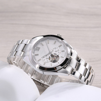 Montre-bracelet mécanique de style vintage pour homme, bracelet en acier inoxydable, étanche, décontractée, pour affaires, cadran squelette, automatique