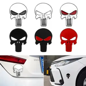 1pc Car Styling 3D adesivi a prova di sole punitore in metallo cranio emblema decalcomania distintivo Auto adesivo impermeabile Auto rosso nero nastro