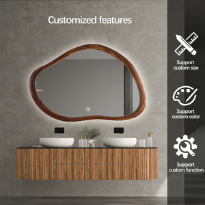 <span class=keywords><strong>Espejo</strong></span> LED de Baño <span class=keywords><strong>con</strong></span> Marco de Madera de Nogal Decorativo, <span class=keywords><strong>con</strong></span> Iluminación de <span class=keywords><strong>Borde</strong></span> y Atenuación, para Paisajes Irregulares y Retratos - Product Image 4