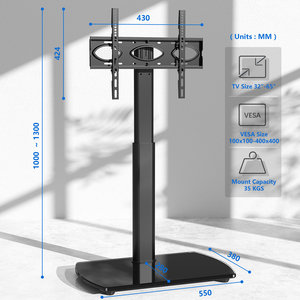 Support de télévision au sol sans perçage 32-65 pouces pour VESA 400x400, ±30° °   Support pivotant, charge de 35 kg, base en verre trempé, <span class=keywords><strong>pieds</strong></span> antidérapants, gestion des câbles - Product Image 2