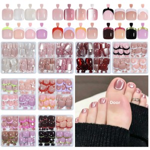 Faux ongles à presser pour les orteils, effet œil de chat, carrés, style français, pour pédicure, 96 pièces, <span class=keywords><strong>kit</strong></span> de <span class=keywords><strong>manucure</strong></span> à presser, <span class=keywords><strong>pas</strong></span> <span class=keywords><strong>cher</strong></span> - Product Image 1