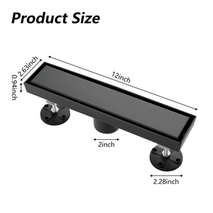 Système de drain de douche invisible noir mat de 12 pouces avec insert pour carrelage, en acier inoxydable, pour salle de bain de style industriel - Product Image 4