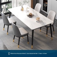 Ensemble de table à manger minimaliste moderne 5 pièces 140x80x75cm rectangulaire en bois massif brun avec chaises réglables en acier inoxydable 4 places