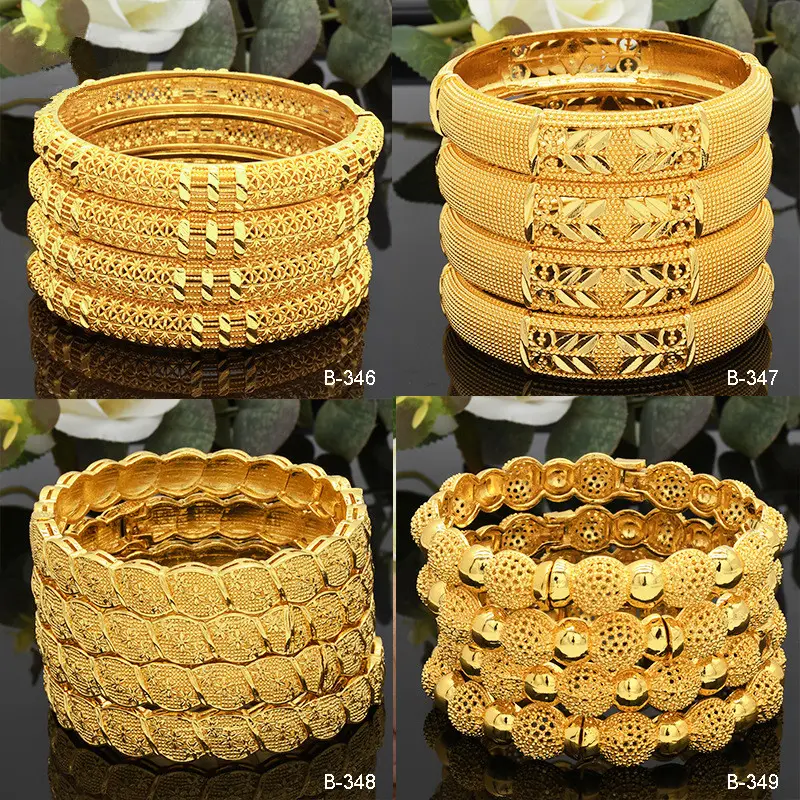 Bracelet à breloques pour femmes Bracelet en plaqué or 24 carats Bijoux de couleur Dubai Flower Bangle Brand African Designer Ethiopian Hawaiian Jewelry