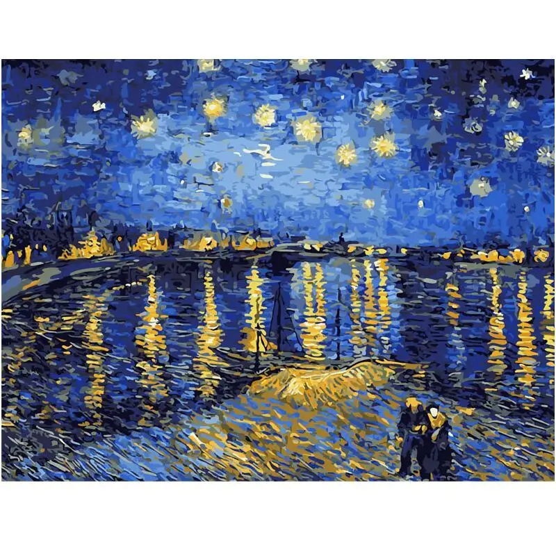 CHENISTORY 99803 Paint by Number Van Gogh Starry Sky for Kits Canvas Painting No Frame Gift Oil Linen Digital Printing Classical