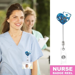 Acrylic glitter hospital-style easy-open buckle with back clip, round retractable anti-loss badge <b>holder</b>, <b>ID</b> card <b>holder</b>, - Product Image 4