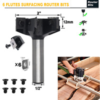 Fraises de surfage pour spoilboard CNC, fraises à rotation à 6 ailes avec plaquettes en carbure pour le rabotage et le chanfreinage de dalles, fraise à raboter de 2 pouces de diamètre