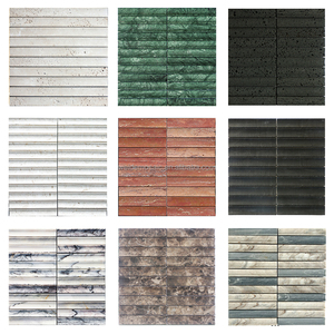 Mosaico in Travertino Carrara Bianco Grigio con Motivo a Matita e Bastoncini di Bambù per Bordi di Bagno e Cucina, Design Personalizzabile - Product Image 4