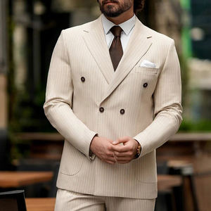 अनुकूलित पुरुषों के बार्ज कॉलर व्यवसाय उत्कृष्ट डबल ब्रीस्टेड अपस्केल दूल्हे आकस्मिक सूट दो टुकड़े सूट पुरुषों - Product Image 6