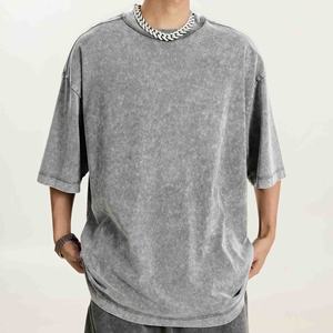 T-shirt décontracté sportif côtelé avec détails de bordure Para Hombre T-shirt épais à épaules tombantes lavé à l'acide - Product Image 5