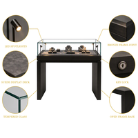 Vitrine de présentation de bijoux noire en verre avec éclairage LED pour projets de mobilier de magasin de détail (Jade, Diamant, Or)