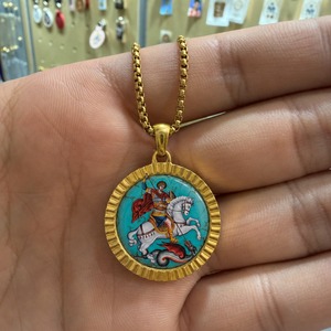Peinture orthodoxe de Saint George le Victorieux sur pendentif turquoise TIMEMUSE, image personnalisée disponible, livraison rapide - Product Image 1