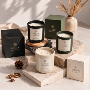 Colección de Velas Aromáticas Aikun Negras, Verdes y Marfil de 190G con Doble Mecha, Frascos con Etiquetas Mate y Cajas de Regalo Cuadradas para Fragancia del Hogar - Product Image 1