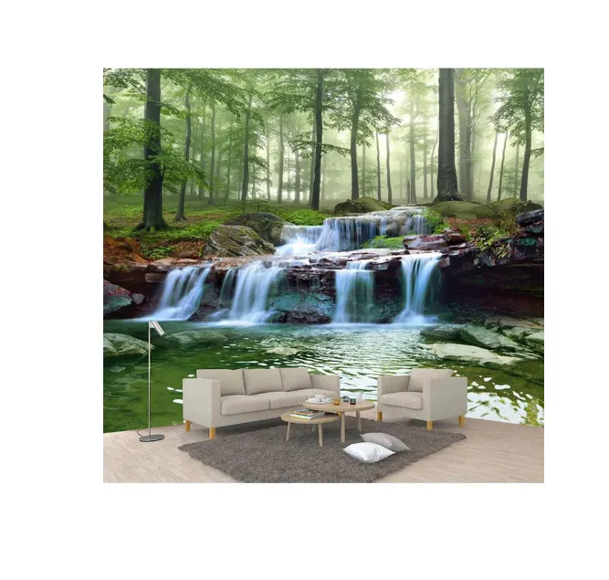 Forest Stream Waterfall Woods Landscape Living Room TV Wall Mural