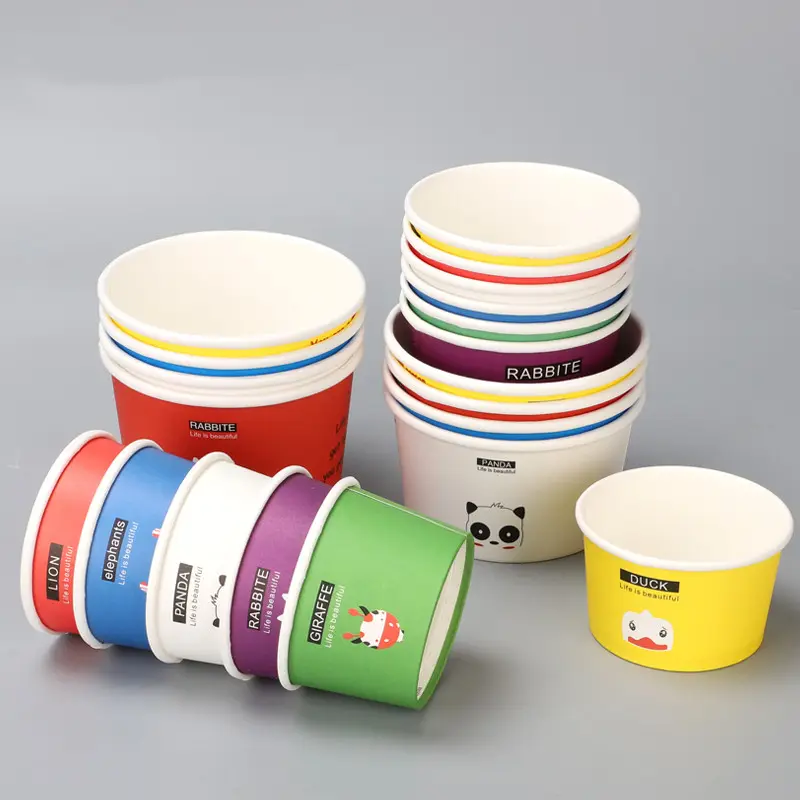 Factory Price 100 % Biodegradable Packaging Disposable Eco Friendly Ice Cream Paper Cups with Lid Spoon