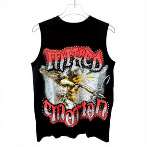 เสื้อกั๊กผ้าฝ้ายถักแขนกุดสำหรับผู้ชายและผู้หญิง, เสื้อคอกลมพิมพ์ดิจิตอล100% พิมพ์ลายสตรีทแฟชั่นฤดูร้อน - Product Image 1