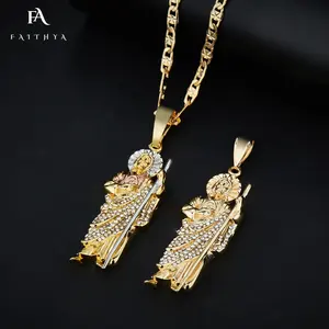 FP1085 Custom Name San Judas Christian Baptism Crystal Gemstone 14K Gold Plated Jewelry Pendant Necklaces