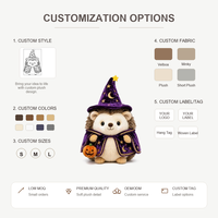 Peluche hérisson d'Halloween personnalisée, jouet en peluche doux, poupée magique sorcière avec chapeau et cape, décoration citrouille, faible MOQ, support OEM ODM