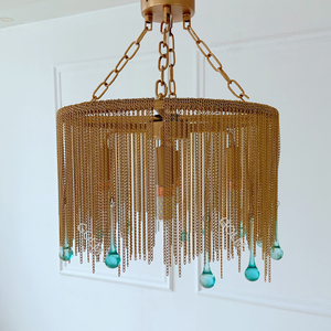 Lustre LED créatif original minimaliste romantique avec abat-jour <span class=keywords><strong>en</strong></span> chaîne métallique et pompon, <span class=keywords><strong>en</strong></span> <span class=keywords><strong>verre</strong></span> goutte de pluie, AC110V AC220V - Product Image 3