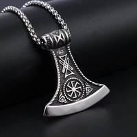 Vintage Rune Amulette En Acier Inoxydable Hache Pendentif Collier Hommes Bijoux Cadeau
