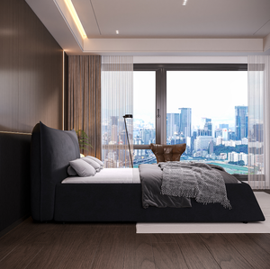 Modern Convertible <b>Queen</b> <b>Size</b> Upholstered Platform <b>Bed</b> with Velvet Headboard Metal & Solid Wood Frame Black - Product Image 4