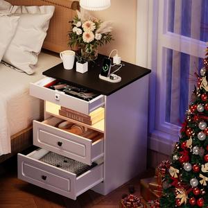 Sistem Penguncian Biometrik Modern Kunci Sidik Jari Lampu Stasiun Pengisian Daya Meja Samping Tempat Tidur Ramah Lingkungan Pintar 3 Laci - Product Image 6