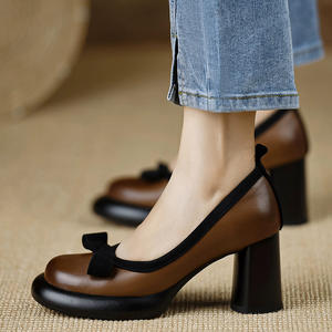 Escarpins à bout pointu et bride cheville, talons carrés, en cuir véritable, antidérapants, imprimés colorés, pour femme, chaussures de mariée d'été - Product Image 5