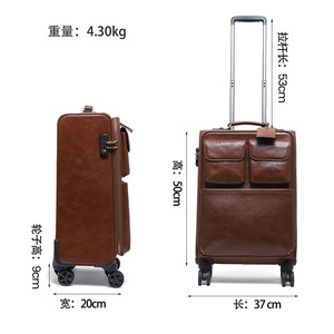 Valise en cuir véritable Dujiang 9003 couleur café, roulettes pivotantes à 360 degrés, fermeture éclair, unisexe, pour voyages d'affaires - Product Image 4
