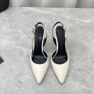 Sandales de luxe pour femmes à talons aiguilles, en cuir véritable, à bout pointu, avec boucle, rehaussantes, sexy, de marque - Product Image 2