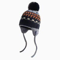 Bonnet d'hiver tricoté pour enfants, mignon, double couche, doublure en peluche, protection des oreilles, motif rétro, avec pompon, pour garçons et filles