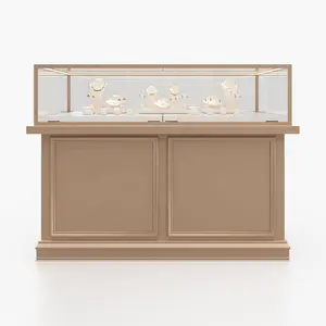 Famous brand display case lock led design glass top frame paint gold custom jewelry showcase for show