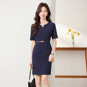 V Neck Sheath Dress With Belt Solid Color Polyester Career Dress For Office Women - Product Image 3