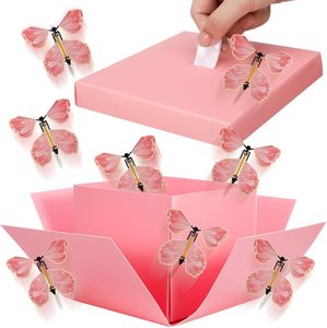 Scatola Regalo in Cartone con Esplosione di Farfalle, Scatola Sorpresa con Farfalle Volanti per Compleanni, Matrimoni, Anniversari, Natale (Rosa) - Product Image 1