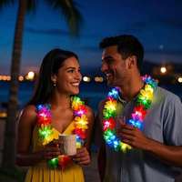 Collier Hawaïen Lumineux LED en Forme de Fleur Arc-en-ciel, Guirlande Tropicale pour Festival Luau, Carnaval, Mariage, Décoration de Scène