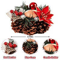 Couronne de Noël porte-bougie, centre de table, poinsettia, cône de pin, baies rouges, verdure artificielle, décoration de table