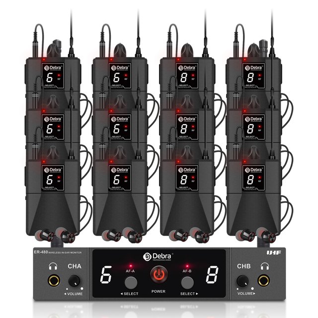 ER-480 UHF 12-Channel In-Ear Monitor System 12 Stereo Wireless Ear Monitoring for Professional Sound Stage Noise Cancelling XLR