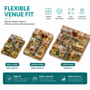 Mini centre commercial familial clé <span class=keywords><strong>en</strong></span> main pour projets de centres de loisirs familiaux (FEC) avec maisons de jeu, devantures de magasins et routes, conception personnalisée - Product Image 3