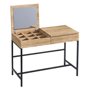 Coiffeuse simple en chêne <span class=keywords><strong>noir</strong></span> grande taille 100x45x75cm-coiffeuse avec espace de rangement miroir pliable pour chambre à coucher - Product Image 1