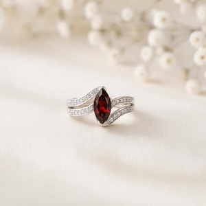 Handmade Red <b>Garnet</b> Stone 14k Gold Plated 925 Sterling <b>Silver</b> Engagement Wedding <b>rings</b> Lovers Shape Bohemian Style Fine <b>rings</b> - Product Image 1