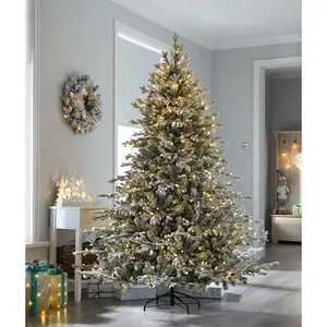 Albero di natale di abete Fraser floccato di neve con inseguimento di luci a LED calde 7 ft 2.1 m