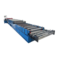 Ligne de production de tôles de toiture en acier double couche, largeur d'alimentation 1200 mm, machine de formage à moteur et pompe