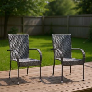 Chaises de patio en polyrotin gris empilables avec structure en aluminium, chaise de jardin d'extérieur au design contemporain - Product Image 2