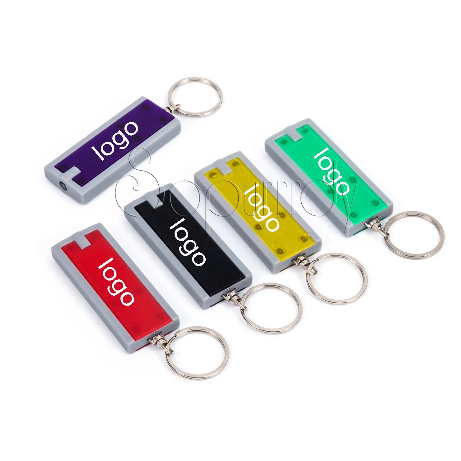 Custom Logo Small Portable Keychain Rectangular Keyring High Quality Led Light Flashlight Fashion Gift Promotion Keychain