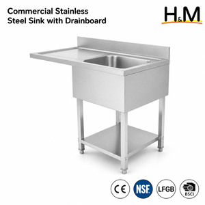 Évier de préparation commercial avec égouttoir, en acier inoxydable, à cuve unique profonde, autoportant, évier utilitaire, étagère de rangement de cuisine certifiée NSF - Product Image 2