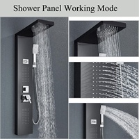 Colonne de douche murale en acier inoxydable 201 noir avec cascade et jets de massage corporel