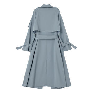 2025 primavera e autunno nuovo tipo antirughe drappeggio blu <span class=keywords><strong>trench</strong></span> cappotto da <span class=keywords><strong>donna</strong></span> con cinturino in vita di media lunghezza - Product Image 2